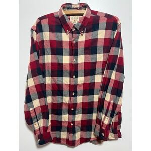 Red Head Brand Mens Flannel Shirt L Red Navy Blue Plaid Button Down Long Sleeve
